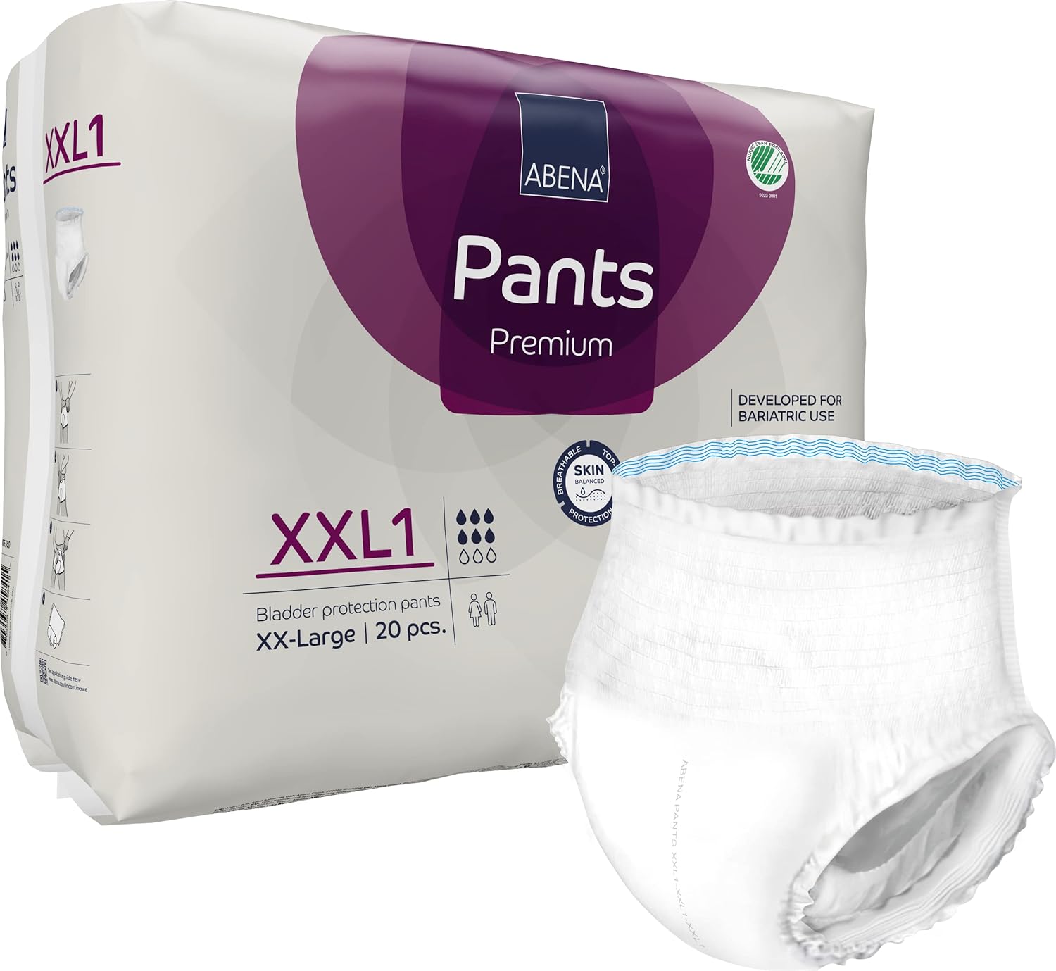 Abena Pants XXL1 Incontinence Pants, Large Capacity Incontinence Pants for Men and Women, Breathable and Comfortable with Fast Absorption, Discreet Incontinence Pads, 60-80" Waist, 1450ml, 20PK-4