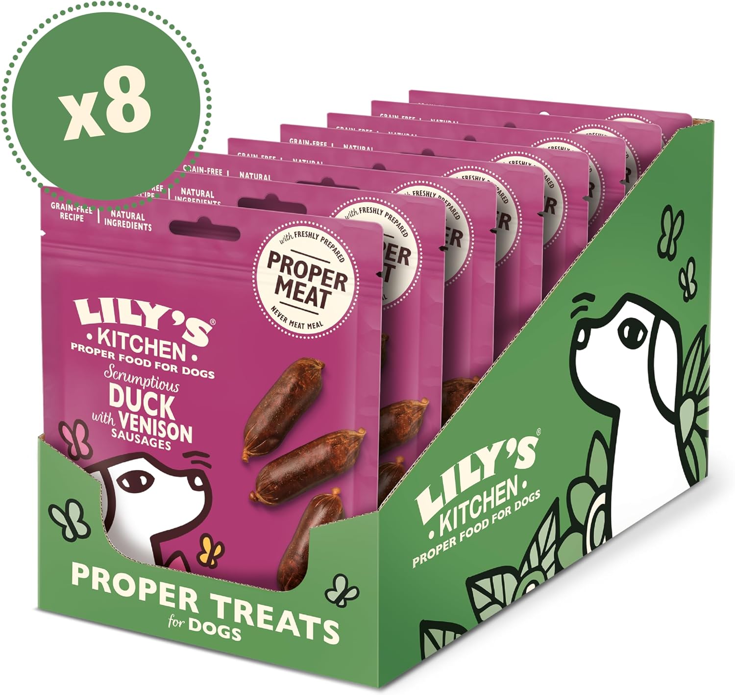 Lily’s Kitchen Made with Natural Ingredients Adult Dog Treats Packet Scrumptious Duck with Venison Sausages Grain-Free Recipes 8 x 70g-1