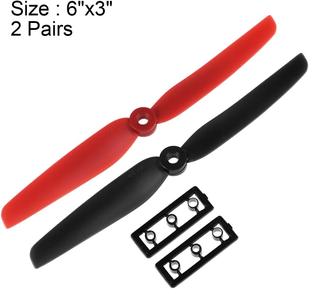 sourcing map RC Propellers 6030 6x3 Inch CW CCW 2-Vane for Quadcopter Hexacopter Multirotor, Black Red 2 Pairs with Adapter Rings-1