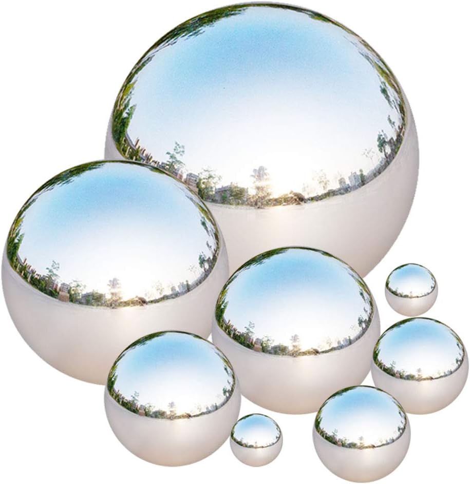 Tiberham Stainless Steel Gazing Ball, 8 Pcs 42-200 mm Mirror Polished Hollow Ball Reflective Garden Sphere, Floating Pond Balls Seamless Gazing Globe for Home Garden Ornament Decorations-0