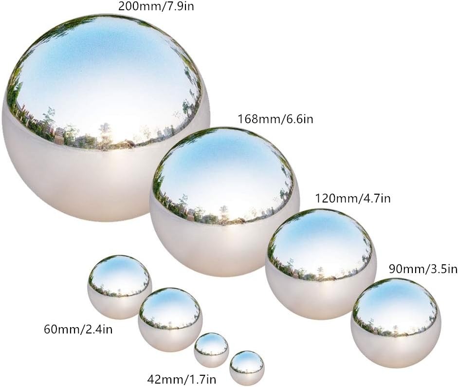 Tiberham Stainless Steel Gazing Ball, 8 Pcs 42-200 mm Mirror Polished Hollow Ball Reflective Garden Sphere, Floating Pond Balls Seamless Gazing Globe for Home Garden Ornament Decorations-1