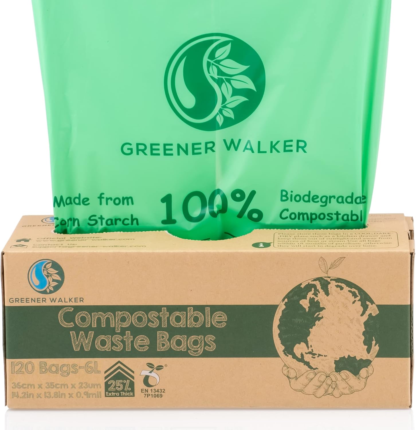 Greener Walker 25% Extra Thick Compost 6L/10L/30L Caddy Bin Liners-120 Bags Biodegradable Kitchen Food Waste Bags(6L)-0