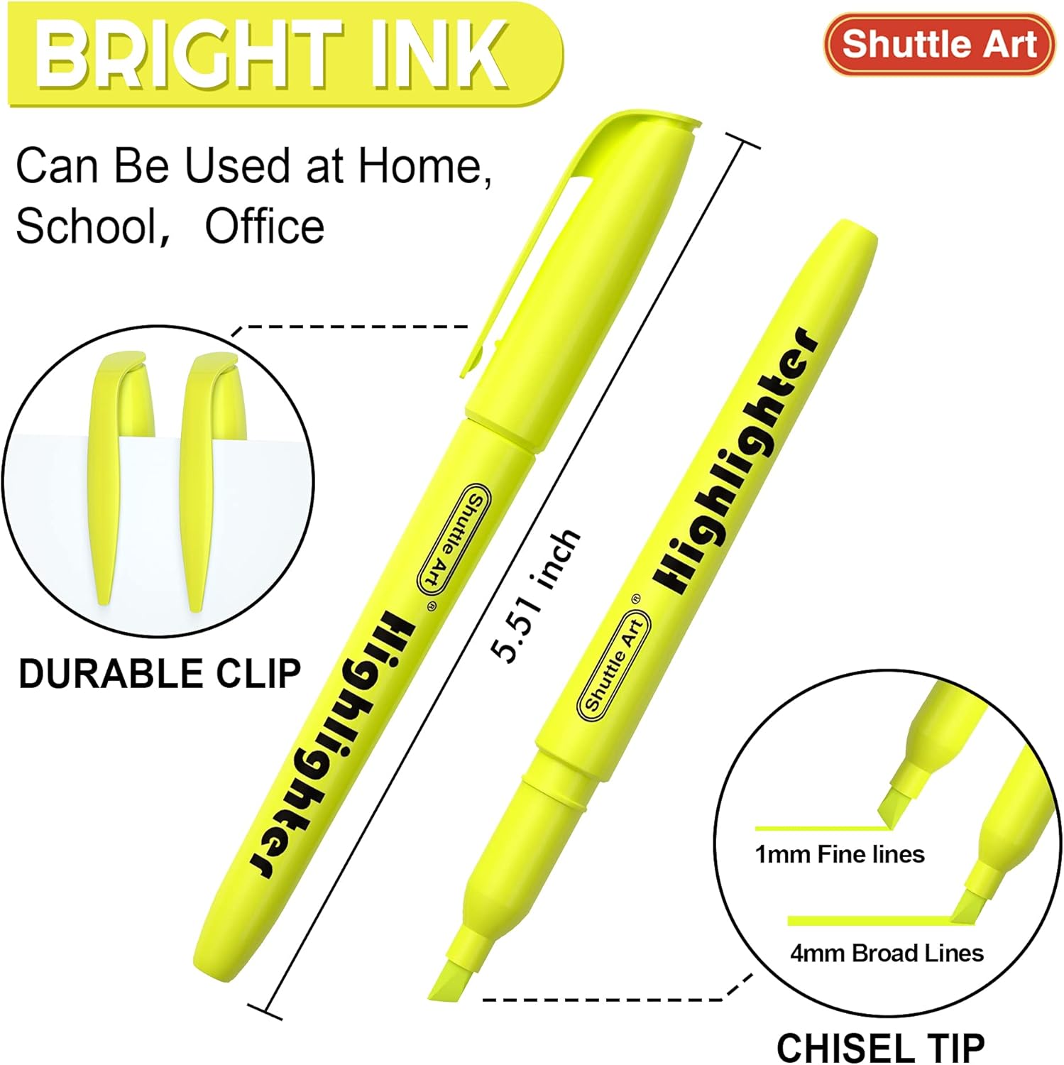 Shuttle Art Yellow Highlighters, 30 Pack Highlighters Bright Colours, Chisel Tip Dry-Quickly Non-Toxic Highlighter markers for Adults Kids Highlighting in Home School Office-2