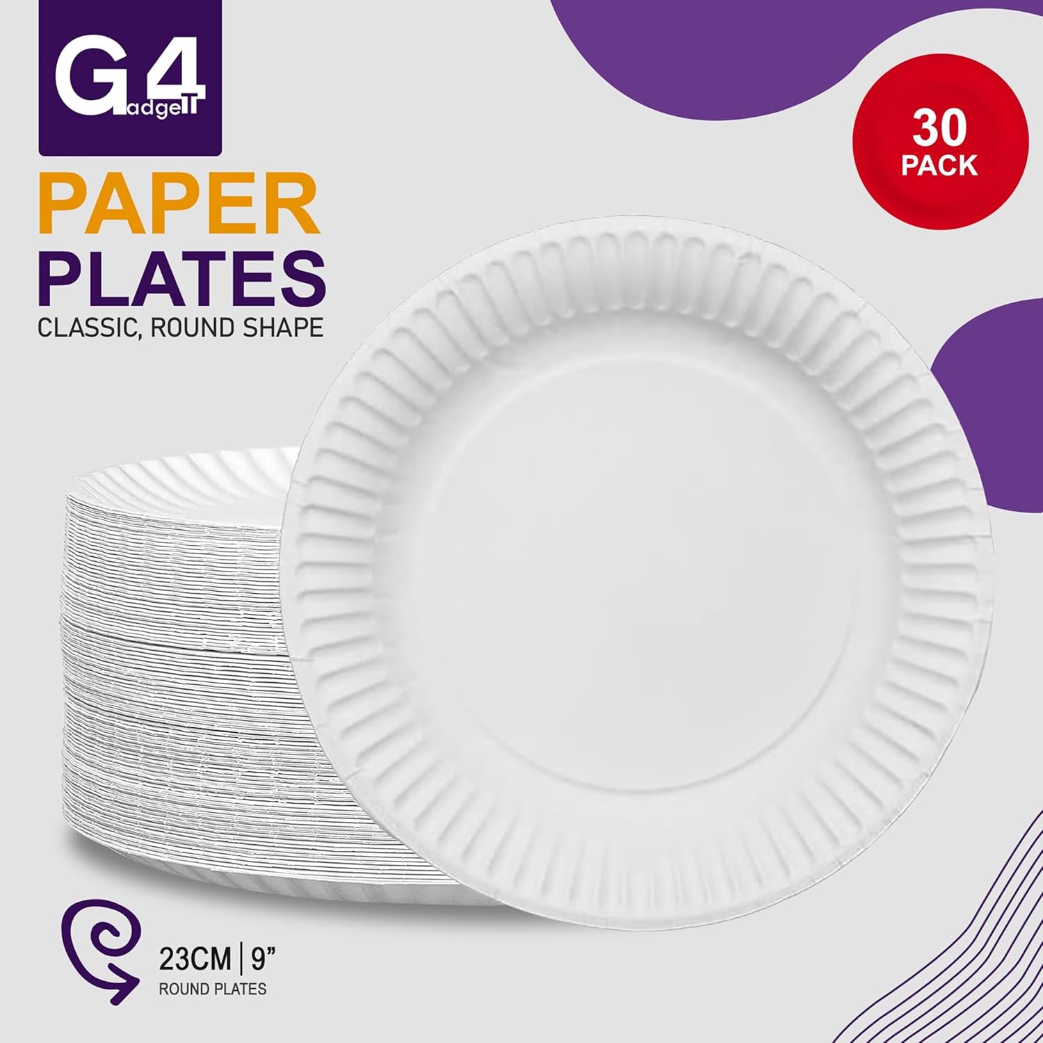 G4GADGET 30 Paper Plates 23cm - 9inch Paper Plates, Disposable Plates, Party Plates-1