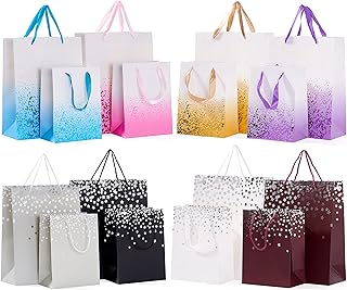 THE TWIDDLERS 16 Colourful Bags with Ribbon Handles for Xmas, Birthday Party Present, All Occasions - Assorted Colours, 2 Sizes, 8 Each 18cm x 23cm, 32cm x 26cm