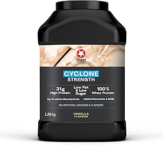 MaxiNutrition - Cyclone, Vanilla - Premium Whey Protein Powder with Added Creatine – Low in Sugar and Fat, Vegetarian-Friendly - 31g Protein, 206 kcal per Serving, 1.26kg