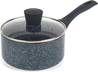 Russell Hobbs RH00844EU Non-Stick Saucepan - Pressed Aluminium Milk Saucepan with Tempered Glass Lid, 16cm/1.2L Sauce Pot for Induction, Small Cooking Pot with Soft Bakelite Handle, Nightfall Stone