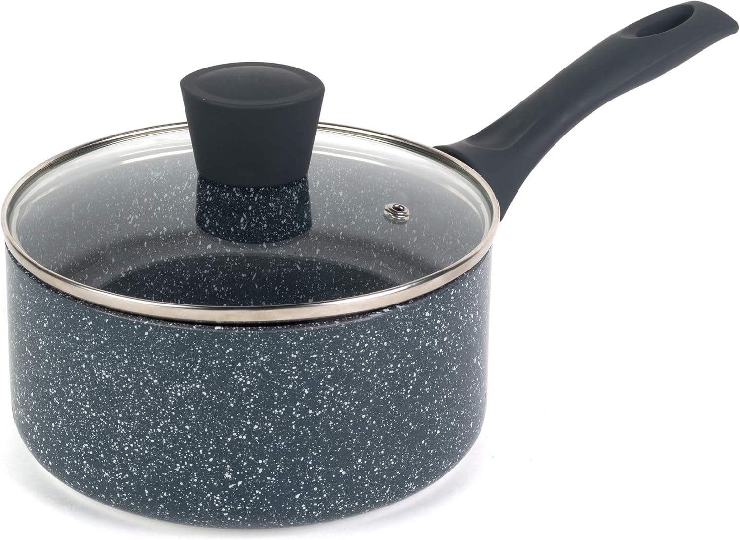 Russell Hobbs RH00844EU Non-Stick Saucepan - Pressed Aluminium Milk Saucepan with Tempered Glass Lid, 16cm/1.2L Sauce Pot for Induction, Small Cooking Pot with Soft Bakelite Handle, Nightfall Stone-0