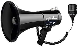 MyMealivos Megaphone with Siren Bullhorn 50 Watt Bullhorn Speaker with Detachable Microphone, Portable Lightweight Strap & 3.5mm Aux Input