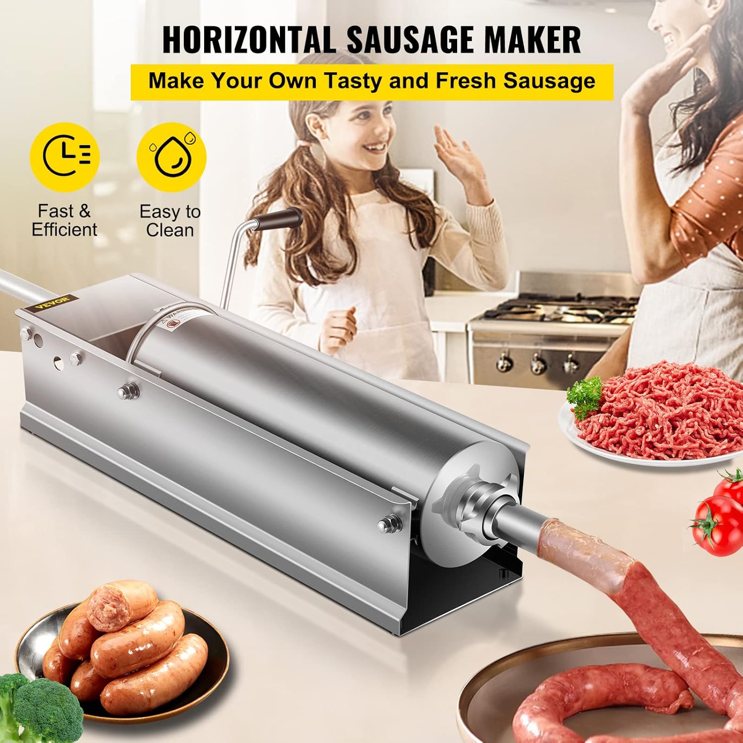 Happybuy Horizontal Sausage Stuffer 7L/15Lbs Manual Sausage Maker With 4 Filling Nozzles Sausage Stuffing Machine For Home & Commercial Use Stainless Steel-1