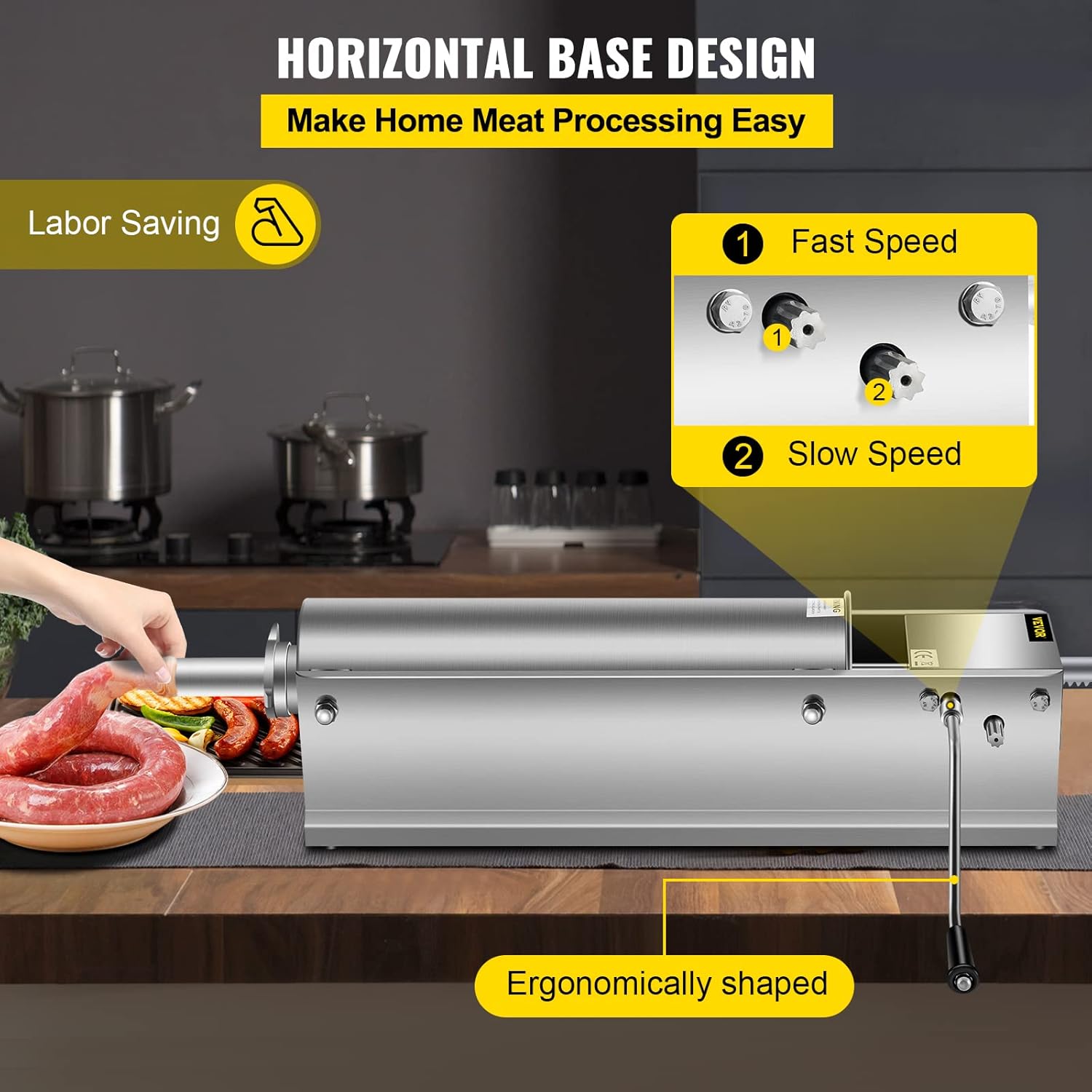 Happybuy Horizontal Sausage Stuffer 7L/15Lbs Manual Sausage Maker With 4 Filling Nozzles Sausage Stuffing Machine For Home & Commercial Use Stainless Steel-3