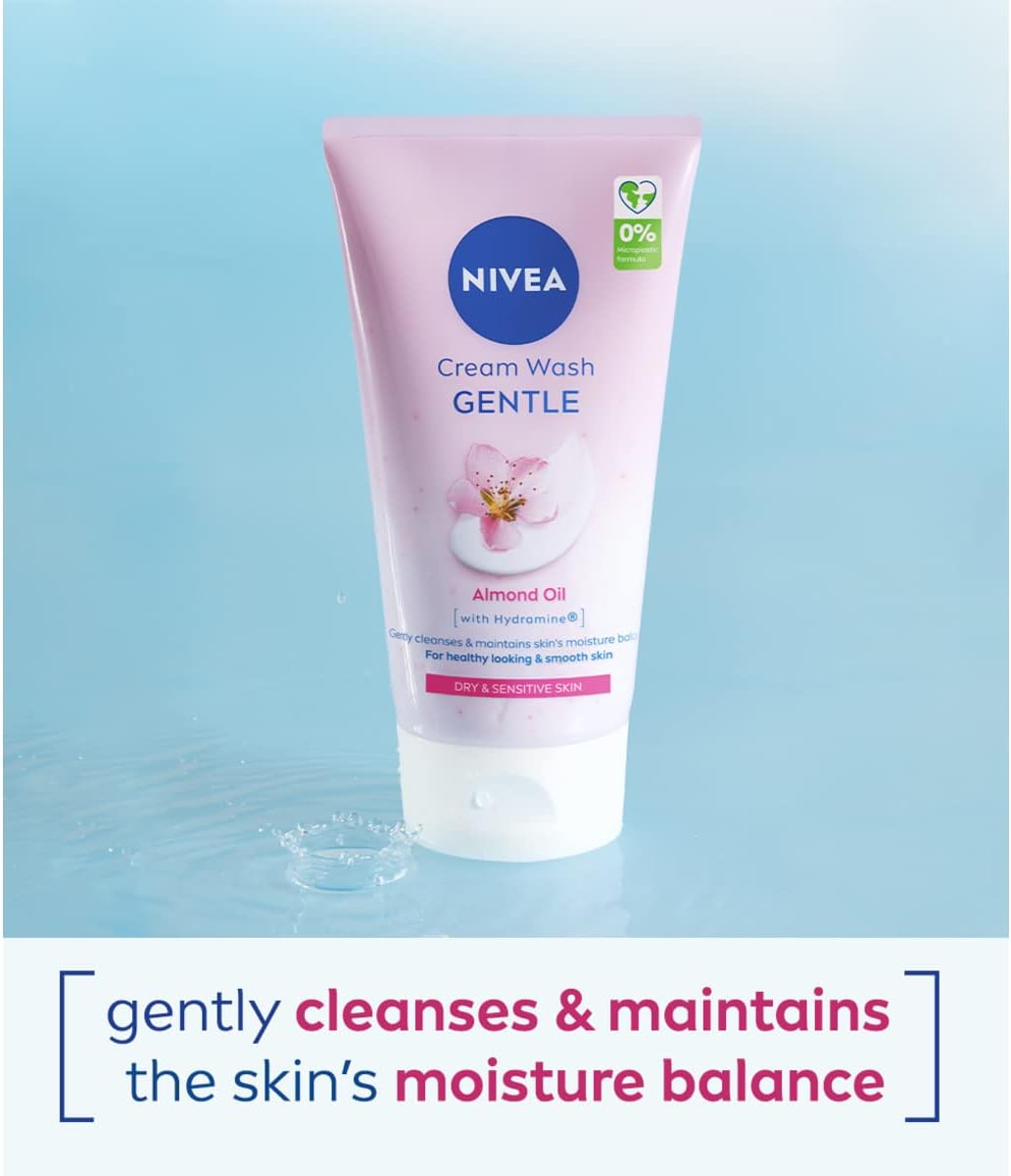 NIVEA Gentle Face Cream Wash (150ml), Face Cleanser with Almond Oil and Hydramine Gently Cleanses for Smooth, Healthy Skin, Face Wash for Dry and Sensitive Skin-2