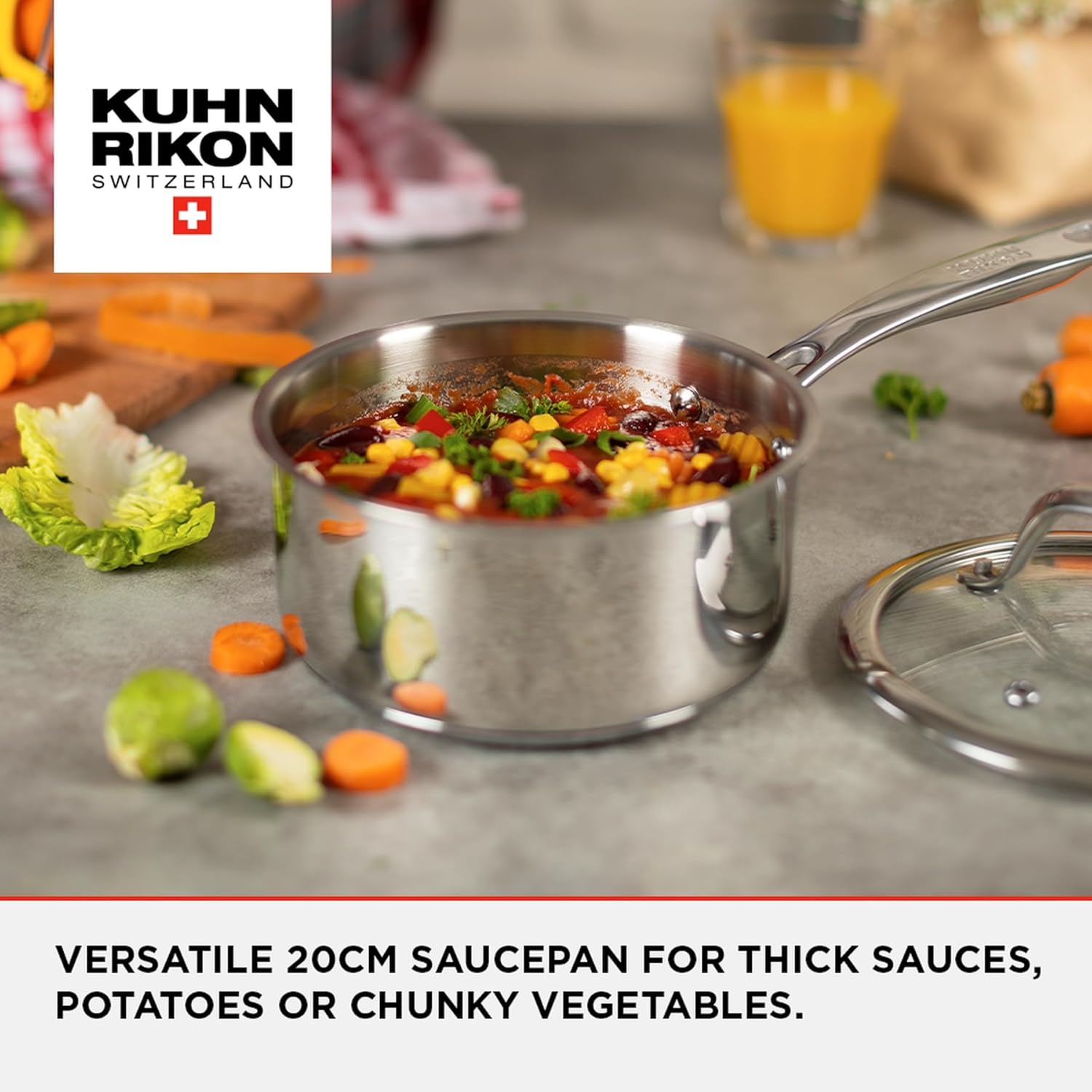 Kuhn Rikon Allround Saucepan, 20cm/3.1 Litre Oven Safe Stainless Steel Pan. Dishwasher Safe Cooking Pot with Glass Pan Lid. Saucepans for Induction Hobs – Lifetime Kuhn Rikon Cookware Guarantee-1