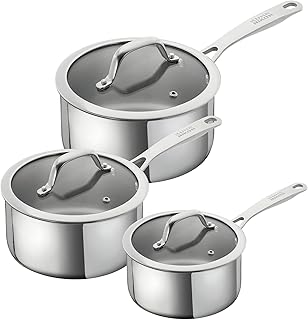 Kuhn Rikon Allround 3 Piece Saucepan Set, 16cm/1.5L, 18cm/2.3L, 20cm/3.1L. Oven Safe Pots and Pans Set. Dishwasher Safe Cooking Pots. Induction Hob Pan Set – Lifetime Kuhn Rikon Cookware Guarantee