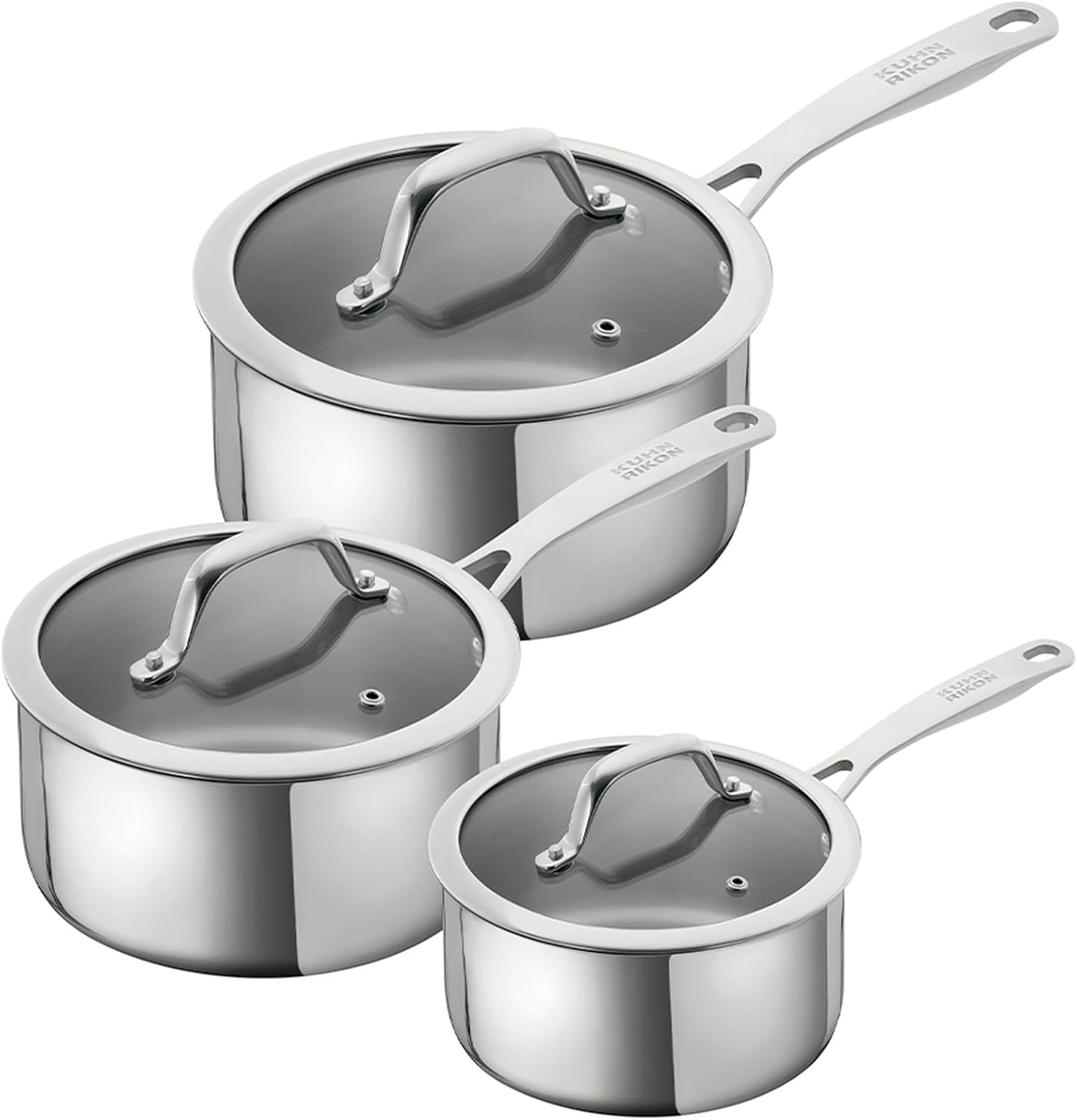 Kuhn Rikon Allround 3 Piece Saucepan Set, 16cm/1.5L, 18cm/2.3L, 20cm/3.1L. Oven Safe Pots and Pans Set. Dishwasher Safe Cooking Pots. Induction Hob Pan Set – Lifetime Kuhn Rikon Cookware Guarantee-0