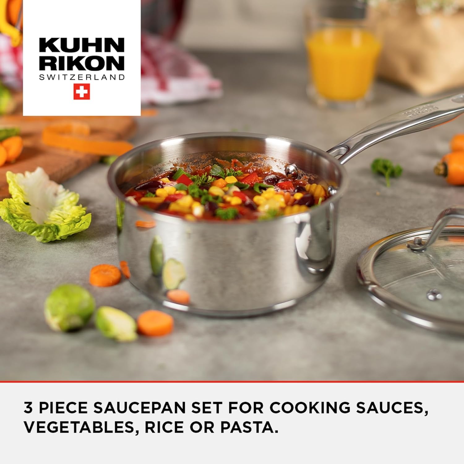 Kuhn Rikon Allround 3 Piece Saucepan Set, 16cm/1.5L, 18cm/2.3L, 20cm/3.1L. Oven Safe Pots and Pans Set. Dishwasher Safe Cooking Pots. Induction Hob Pan Set – Lifetime Kuhn Rikon Cookware Guarantee-1