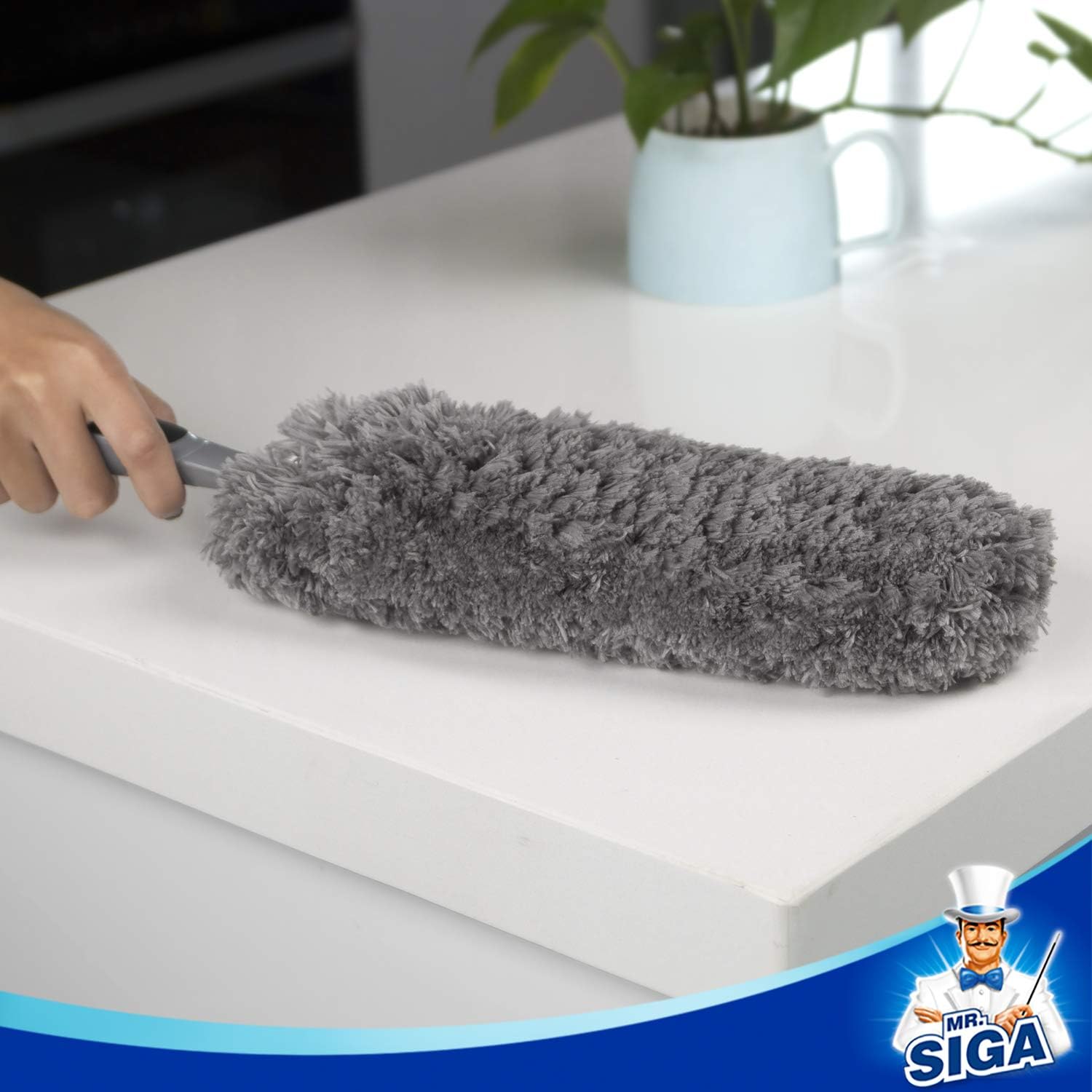 MR.SIGA Microfiber Duster, Washable Duster for Cleaning Grey-1