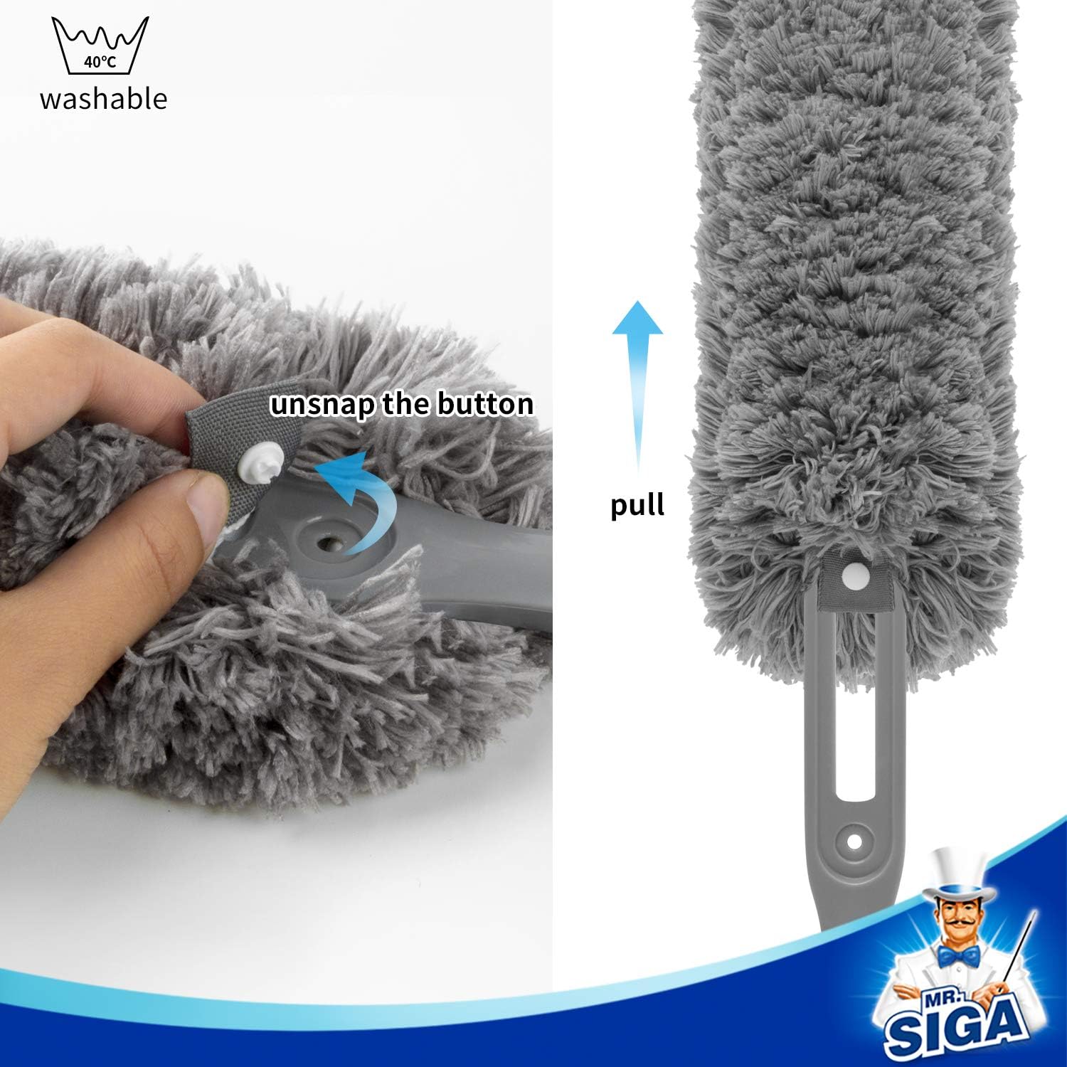 MR.SIGA Microfiber Duster, Washable Duster for Cleaning Grey-5