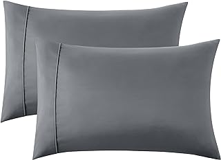 Bedsure Pillow Cases 2 Pack - 50x75 cm Pillowcases with Envelope Closure, Brushed Polyester Microfibre Pillow Covers for Hair and Skin, Pillow Case Standard Size Set of 2, Gifts for Women, Dark Grey