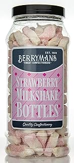 Original Strawberry Milkshake Bottles Gums Retro Sweets Gift Jar by Berrymans Sweet Shop - Classic Sweets, Traditional Taste.