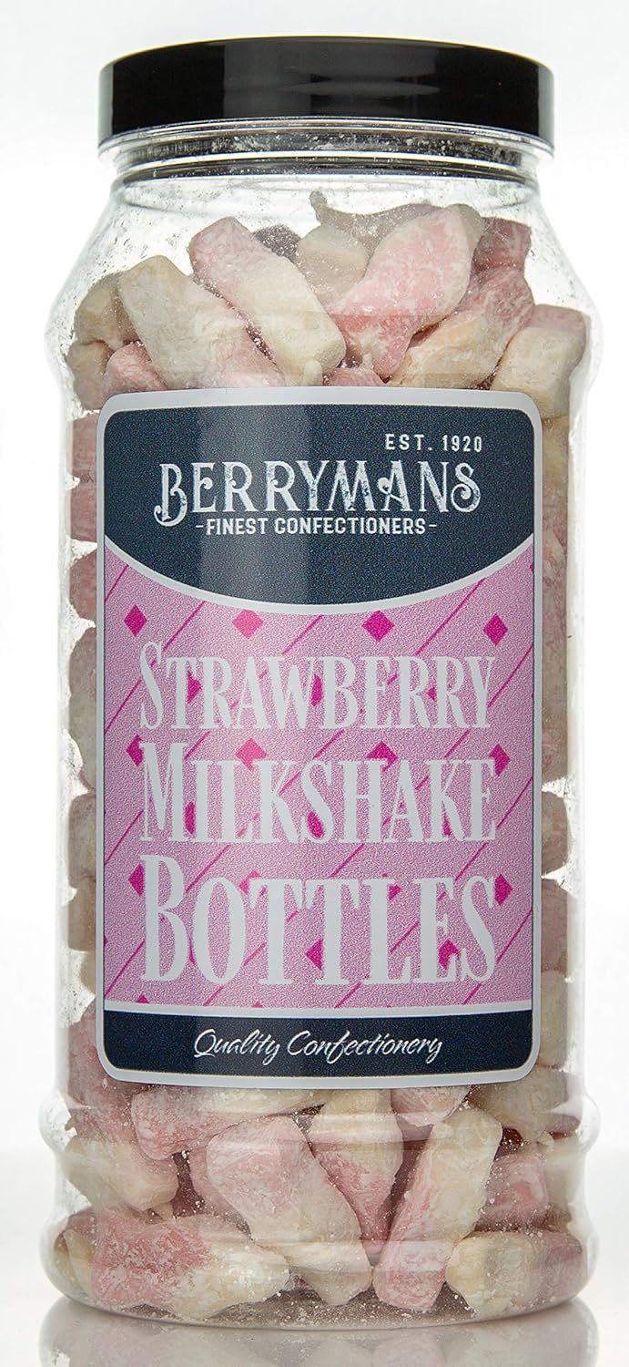 Original Strawberry Milkshake Bottles Gums Retro Sweets Gift Jar by Berrymans Sweet Shop - Classic Sweets, Traditional Taste.-0