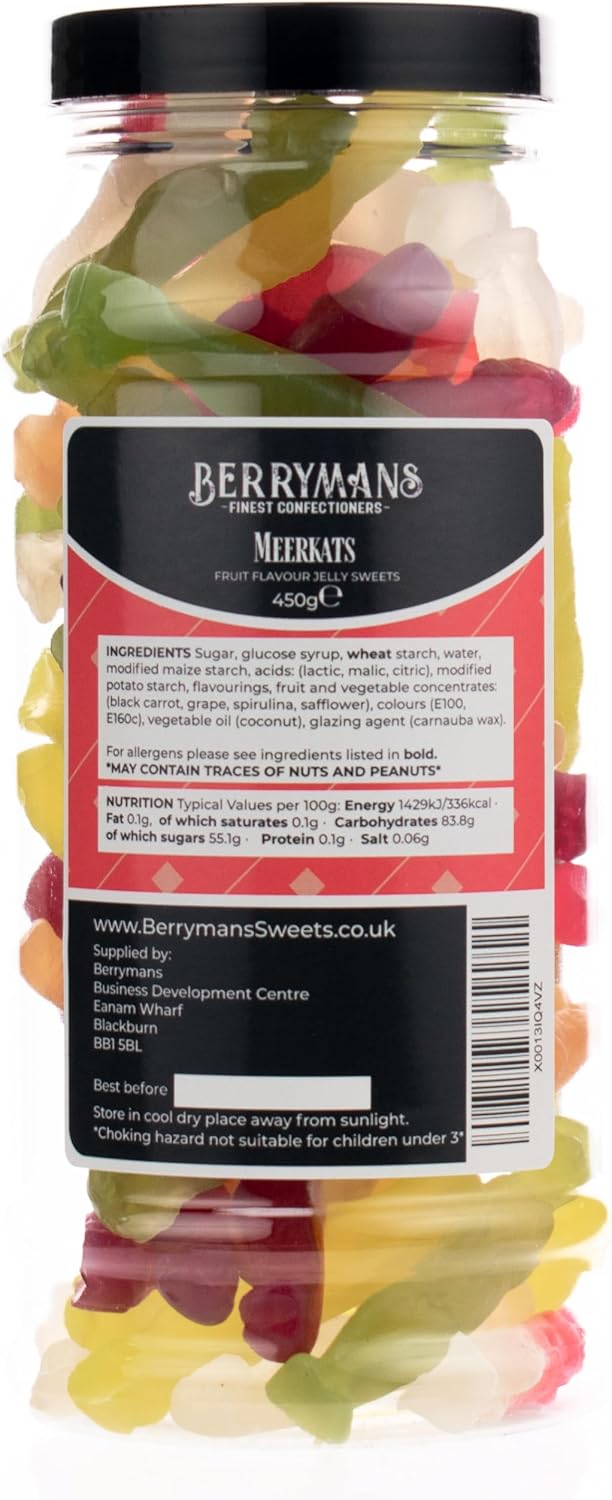 Original Meerkats Jelly Gummy Retro Sweets Gift Jar by Berrymans Sweet Shop - Classic Sweets, Traditional Taste.-1