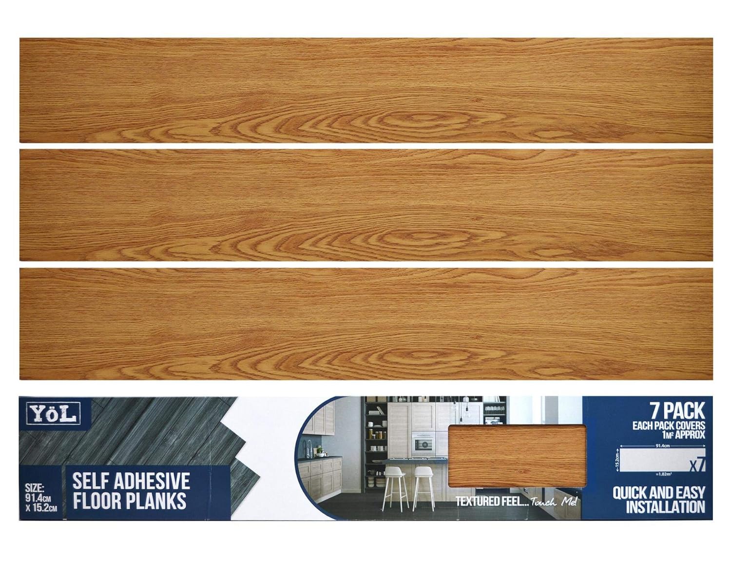 Floor Planks Tiles Self Adhesive Brown Wood Oak Vinyl Flooring Bathroom Kitchen - Pack of 7 6X36"-0