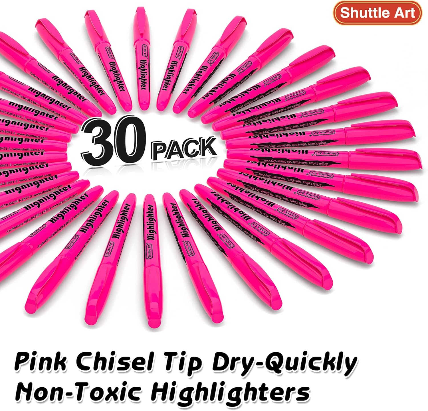 Shuttle Art Highlighters, 30 Pack Highlighters Bright Colours, Pink Colours Chisel Tip Dry-Quickly Non-Toxic Highlighter markers for Adults Kids Highlighting in the Home School Office-1