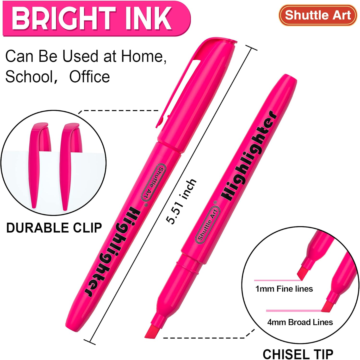 Shuttle Art Highlighters, 30 Pack Highlighters Bright Colours, Pink Colours Chisel Tip Dry-Quickly Non-Toxic Highlighter markers for Adults Kids Highlighting in the Home School Office-2