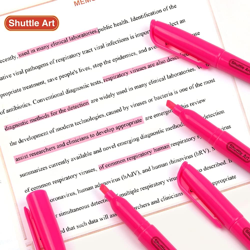 Shuttle Art Highlighters, 30 Pack Highlighters Bright Colours, Pink Colours Chisel Tip Dry-Quickly Non-Toxic Highlighter markers for Adults Kids Highlighting in the Home School Office-3