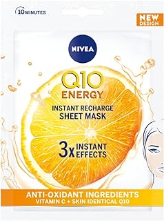 NIVEA Q10 + C Power Anti-Wrinkle + Energy Sheet Mask (1 Piece), Anti Ageing Moisturiser Mask with Vitamin C, Face Mask with Coenzyme Q10, Anti Wrinkle Cream Mask