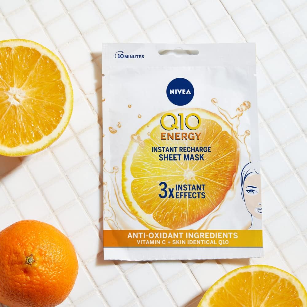 NIVEA Q10 + C Power Anti-Wrinkle + Energy Sheet Mask (1 Piece), Anti Ageing Moisturiser Mask with Vitamin C, Face Mask with Coenzyme Q10, Anti Wrinkle Cream Mask-3