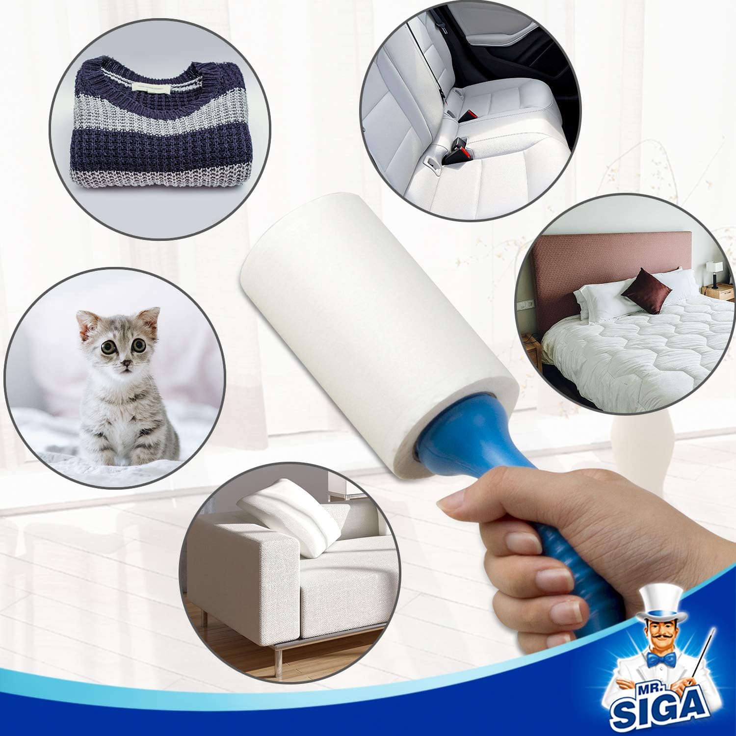 MR.SIGA Extra Sticky Lint Roller Pet Hair Remover with Easy Tear Sheets, 450 Sheets in Total, 5-Pack, Blue-4