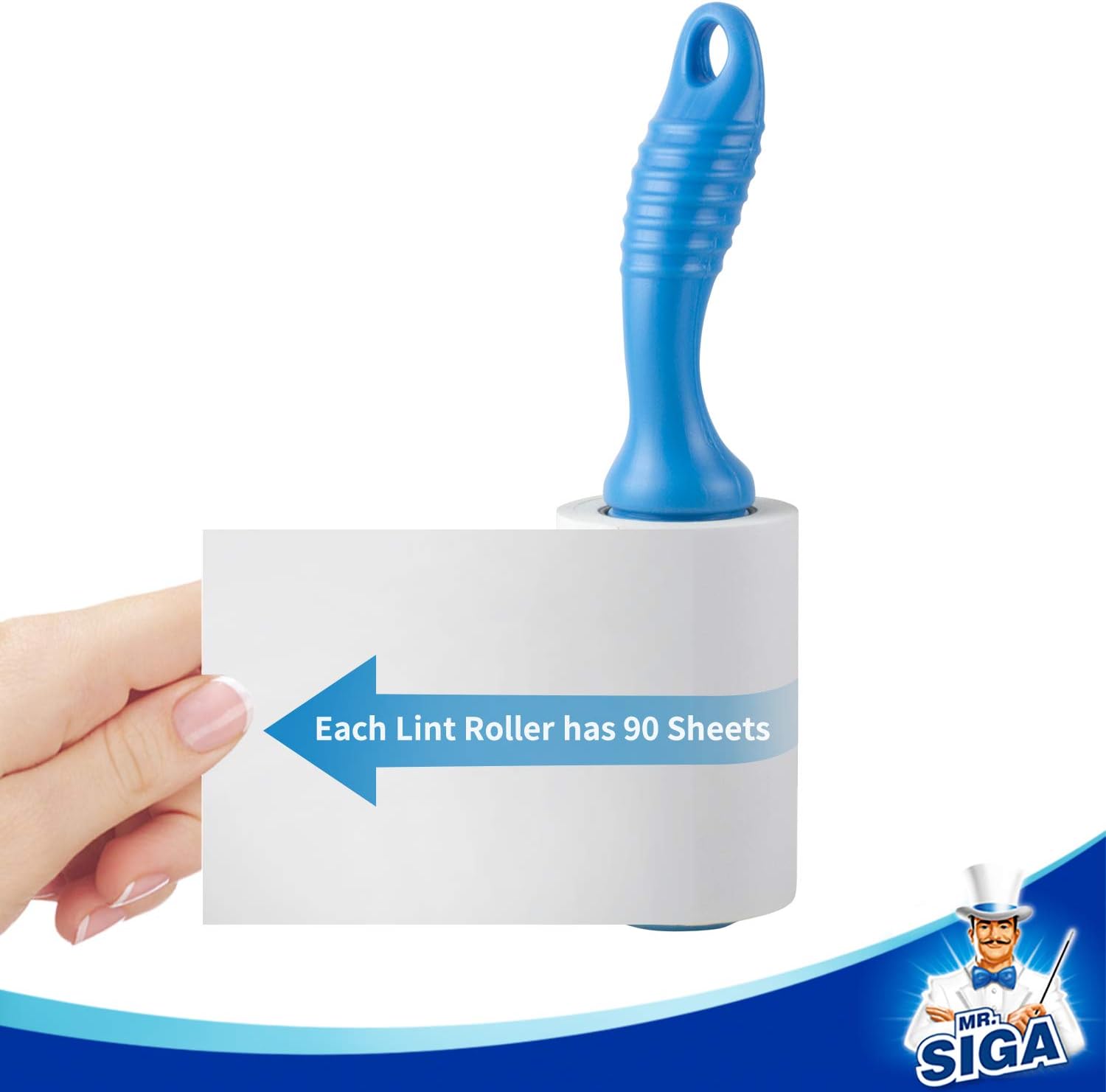 MR.SIGA Extra Sticky Lint Roller Pet Hair Remover with Easy Tear Sheets, 450 Sheets in Total, 5-Pack, Blue-6