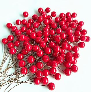 FEPITO 150 Pcs Red Artificial Holly Berries for Christmas Wreath Decorations Wreath Making Supplies Crafts, Christmas Tree Flower Decorations Christmas Table Decoration