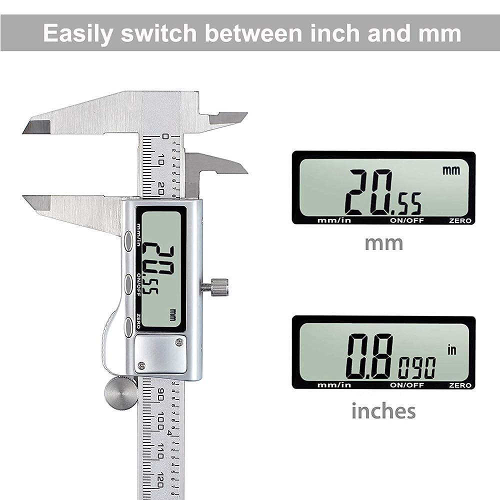 JPXVNY Digital Vernier Caliper, 150mm Caliper with Stainless Steel, Inch Millimeter Fraction Conversion, Measuring Tools Calipers Gauge with Large LCD Display Screen-3