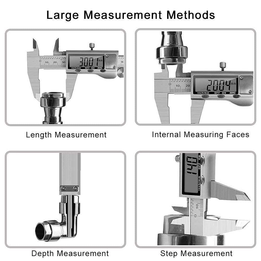 JPXVNY Digital Vernier Caliper, 150mm Caliper with Stainless Steel, Inch Millimeter Fraction Conversion, Measuring Tools Calipers Gauge with Large LCD Display Screen-4