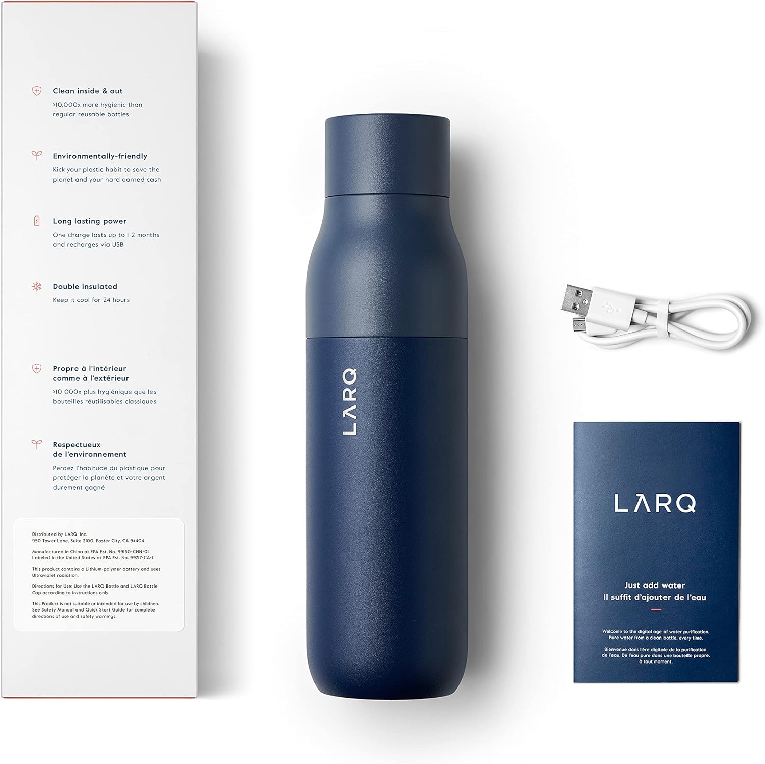 LARQ Bottle PureVis 500 ml - Self-Cleaning and Insulated Stainless Steel Water Bottle with UV Water Purifier and Award-Winning Design | Reusable & Travel Friendly| 2-Years Warranty, Monaco Blue-5