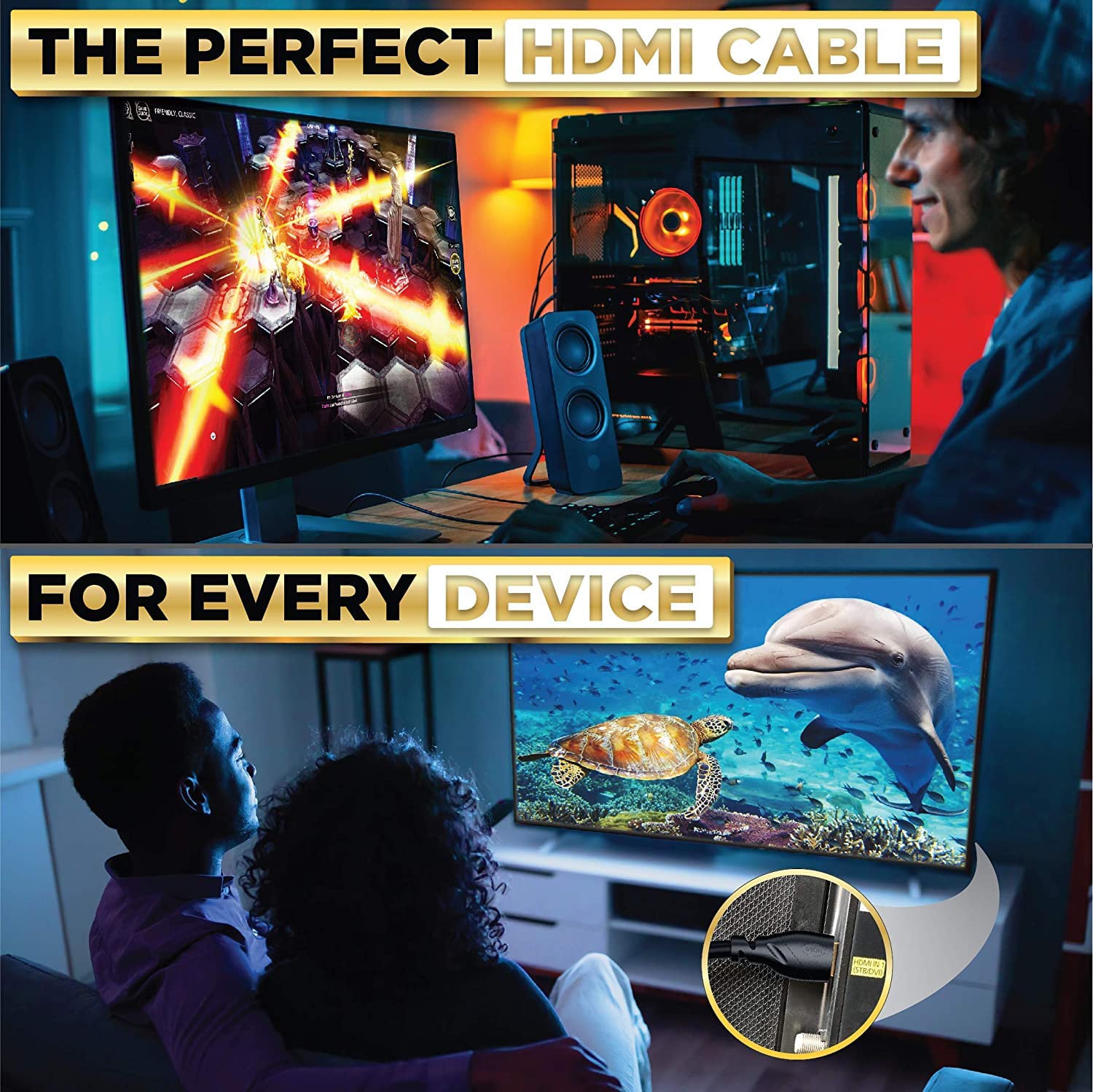 PowerBear 4K HDMI Cable 2 M | High Speed, Braided Nylon & Gold Connectors, 4K @ 60Hz, Ultra HD, 2K, 1080P, ARC & CL3 Rated | for Laptop, Monitor, PS5, PS4, Xbox One, Fire TV, Apple TV PC-6