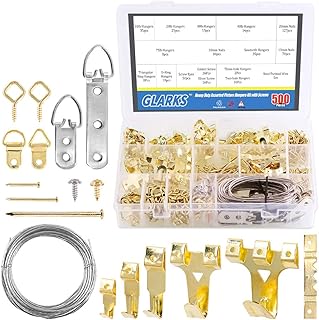 Glarks 500Pcs Picture Hanging Kit, Heavy Duty Picture Hanger Frame Hook Hardware with Nails, Hooks, Hanging Wire, Screw Eyes, D Ring and Sawtooth Hanger for Frame Hanging Wall Mounting