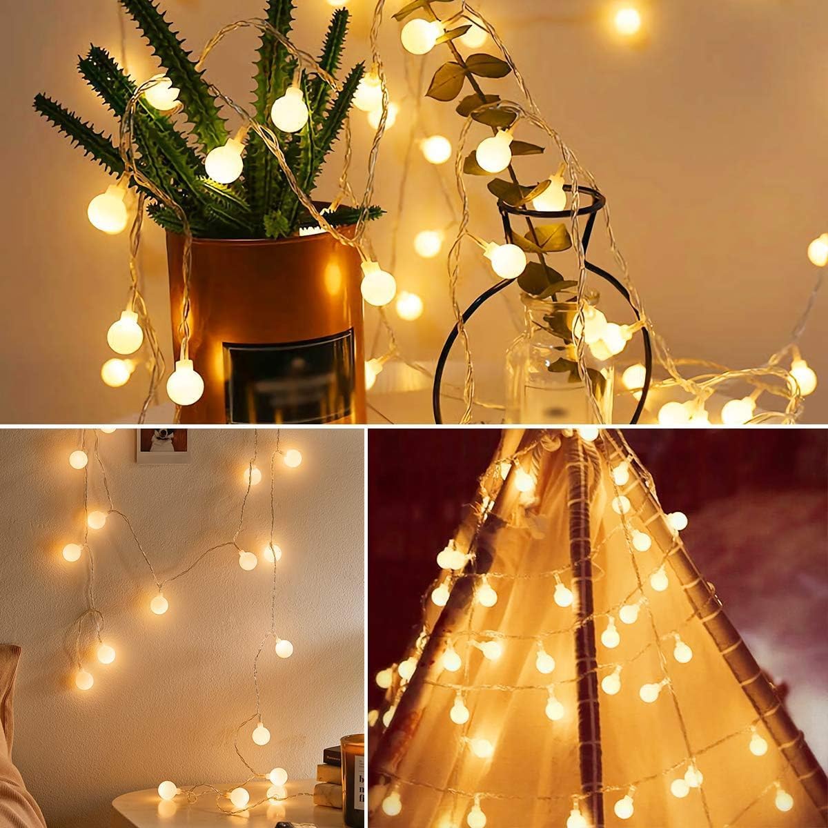 Fulighture Fairy Lights, 2 Lighting Modes, 16ft 40LEDs Ball IP65 Globe String Light Battery Operated, Decoraction for Indoor Lighting, Bedroom, Wedding, Party, Christmas, Tree (Warm White)-3