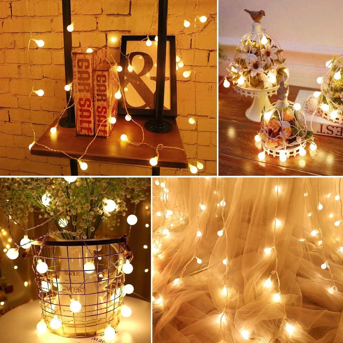 Fulighture Fairy Lights, 2 Lighting Modes, 16ft 40LEDs Ball IP65 Globe String Light Battery Operated, Decoraction for Indoor Lighting, Bedroom, Wedding, Party, Christmas, Tree (Warm White)-4