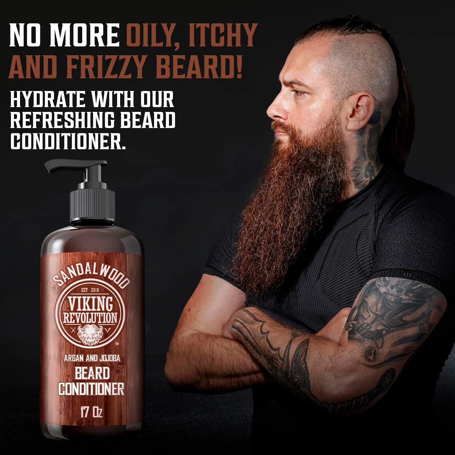 Viking Revolution - Beard Conditioner with Argan & Jojoba Oils - Softens & Strengthens - Beard Conditioner with Beard Oil - Sandalwood - 500ml-1