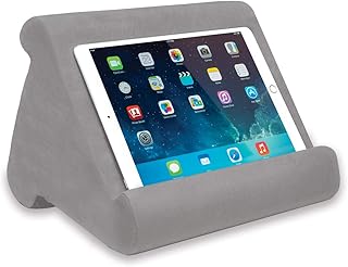 JML Pill-O-Pad Tablet Stand - Tri-Ledge, Lap Mounted, Soft Tablet Holder with Side Pocket - Compatible with iPad, Kindle and More, Sturdy and Lightweight, for Women & Men - Light Grey