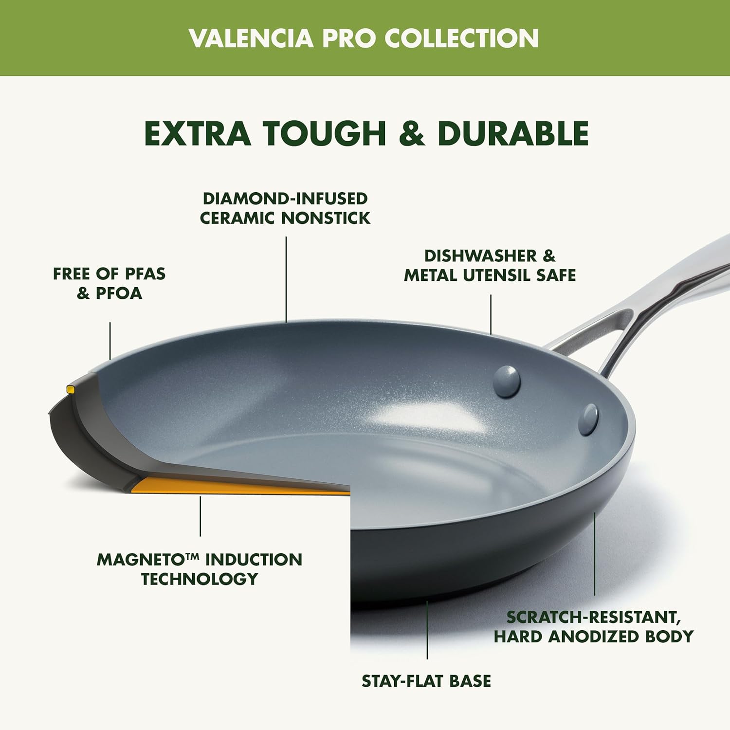 GreenPan Valencia Pro Hard Anodised Healthy Ceramic Non-Stick 28 cm Frying Pan Skillet, PFAS Free, Induction, Oven, Grey-3