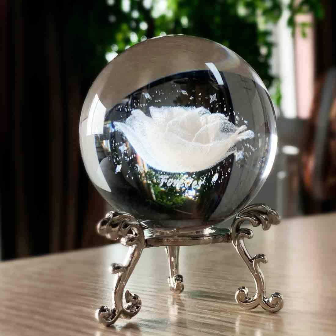 HDCRYSTALGIFTS 60mm 3D Inner Carving Rose Flower Crystal Ball Paperweight with Stand Fengshui Home Decor-2