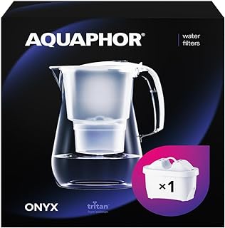 AQUAPHOR Onyx White Water Filter Jug - Counter Top Design with 4.2L Capacity, 1 X MAXFOR+ Filter Included Reduces Limescale Chlorine & Microplastics Perfect for Families