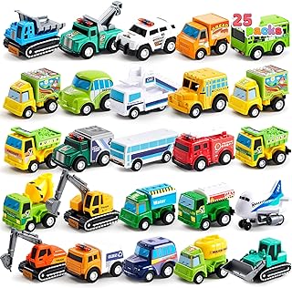 JOYIN 25 Piece Pull Back City Cars and Trucks Toy Play Vehicles Set, Toy Cars for Toddlers 1 2 3 Year Old Girls and Boys, Small Cars for Kids, Die-Cast Car Set