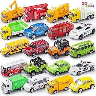 JOYIN 20 Piece Pull Back Die Cast Metal Toy Car Model Vehicle Set for Toddlers Toy Cars for 2 year olds Girls and Boys Kids Play vehicles Car Set