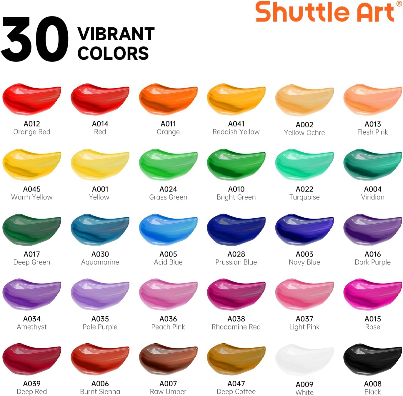 Shuttle Art 46 Pack Acrylic Paints Set, 30 Colours Acrylic Paint with 10 Brushes, 3 Blank Canvas,1 Palette, 1 Sponge, Complete Paint Set for Canvas Wood Ceramic, Art Paints Set for Beginners Adults-3